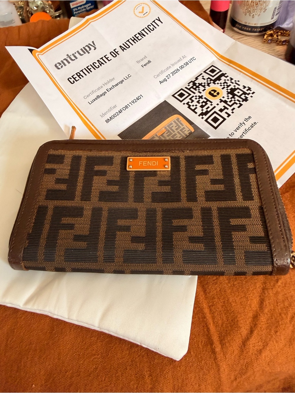 Fendi Brown Zucca Print Canvas Wallet COA included